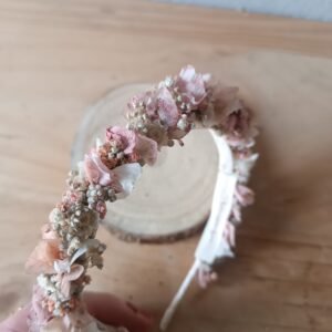 Diadema Comunión en rosa empolvado