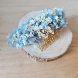 Tocado hortensias preservadas en tonos azules